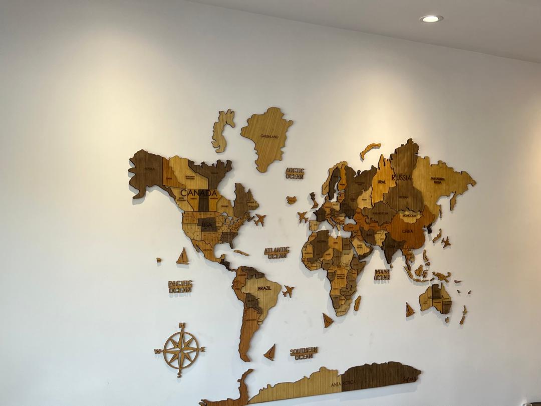 World Map 3d en Bois